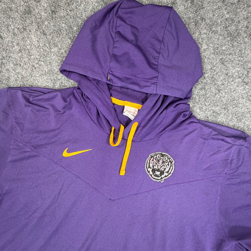 Nike LSU Team issued Mens 3XL Dri-FIT Purple Coaches S/S Hoodie Tiger Logo 0792